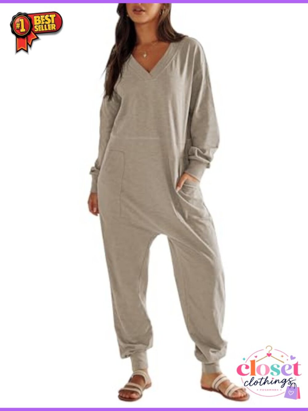 100% Rayon Jumpsuit Womens V-Neck Long Sleeve Lounge Pajama